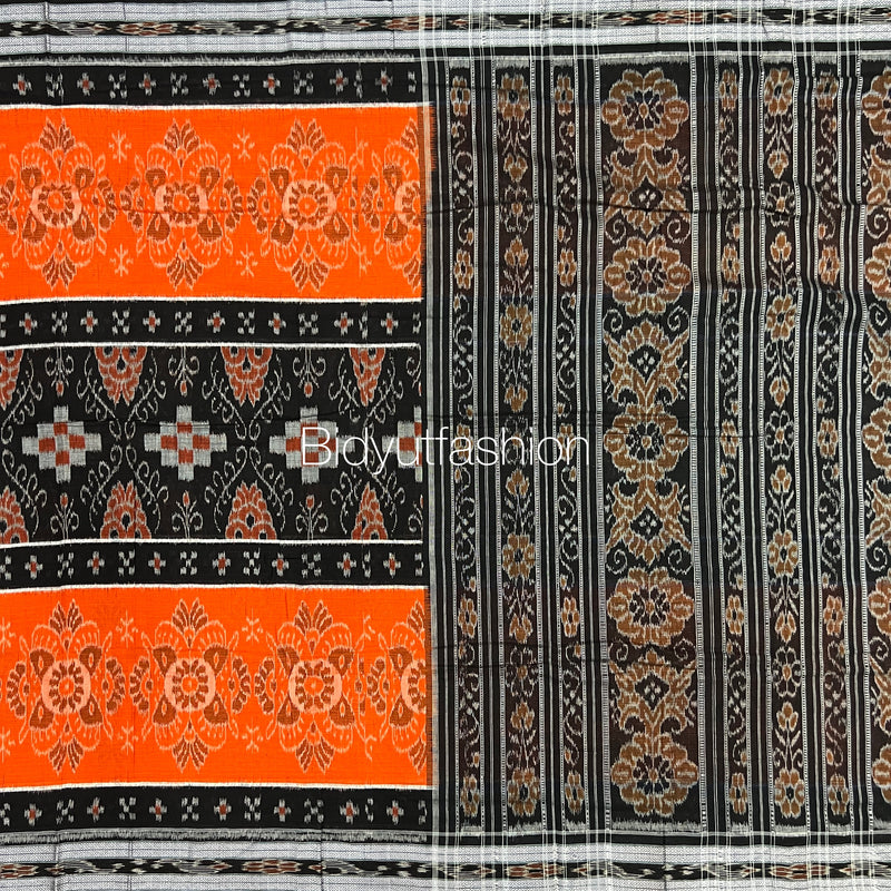 Odisha handloom Orange Color Ikat Cotton Saree - Bidyut Fashion