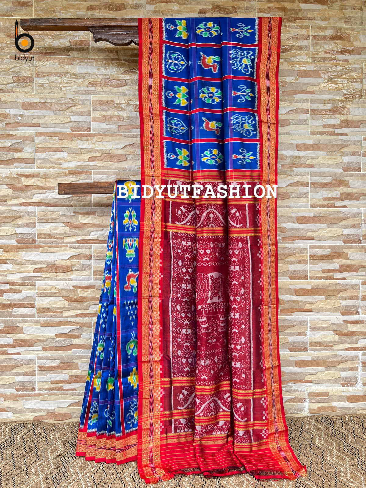Blue Nabakothi Nuapatna Khandua Ikat Silk Saree Odisha Handloom