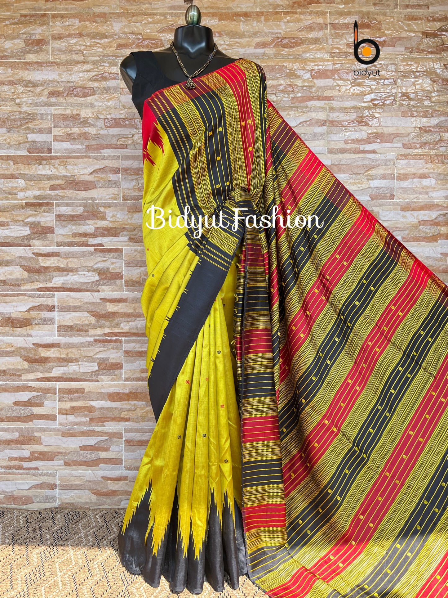 Handlooms of Odisha Berhampuri Double Palla Silk Saree Mustard yellow color