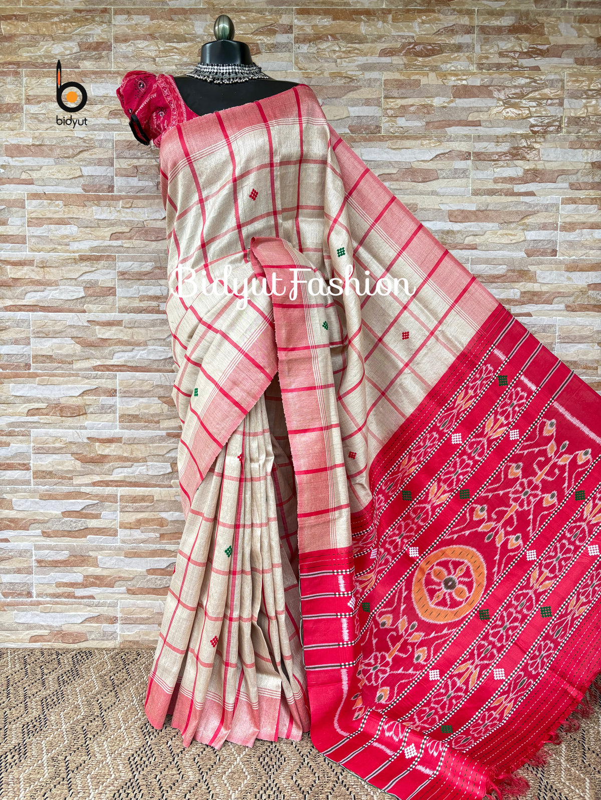 Handlooms of Odisha Santhal Tribal Tussar Silk Sarees Beige Color