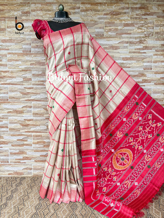 Handlooms of Odisha Santhal Tribal Tussar Silk Sarees Beige Color