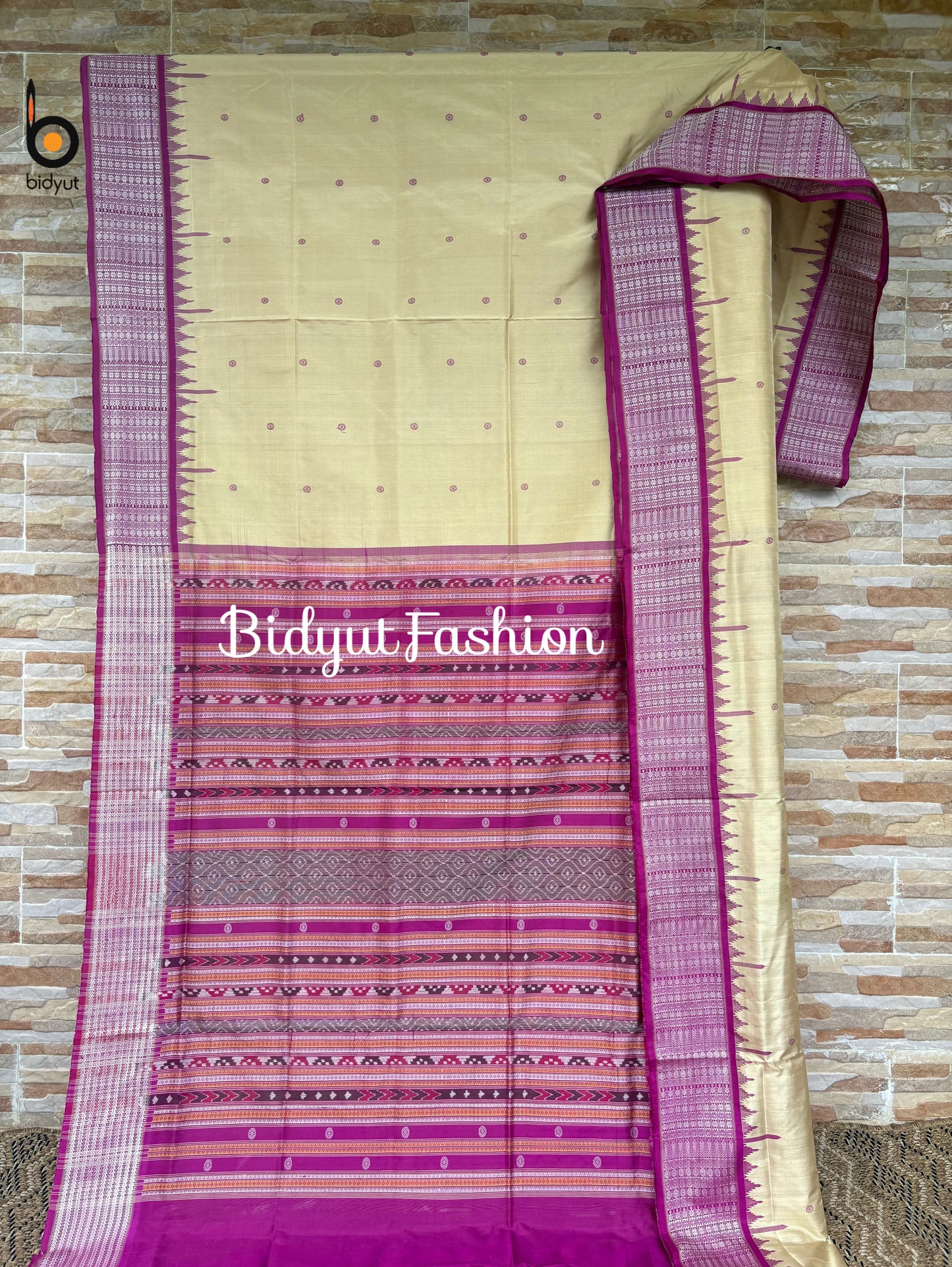 Masterpiece of Odisha handloom Dasphulia Silk Saree beige color | Bomkai with Sambalpuri Ikat