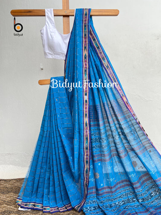 Handlooms of Odisha Jagatsinghpur Suta Ikat Cotton saree Blue color