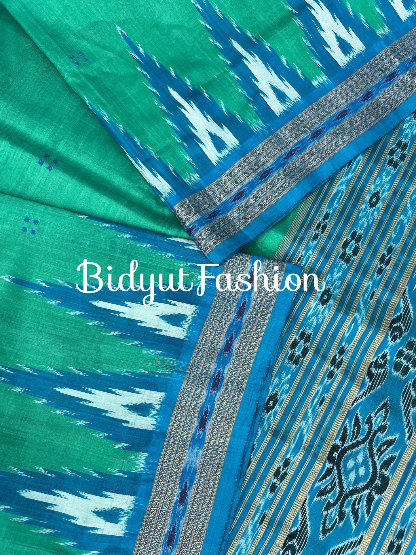 Handlooms of Odisha Nuapatna Khandua Ikat Silk Saree Turquoise Green color