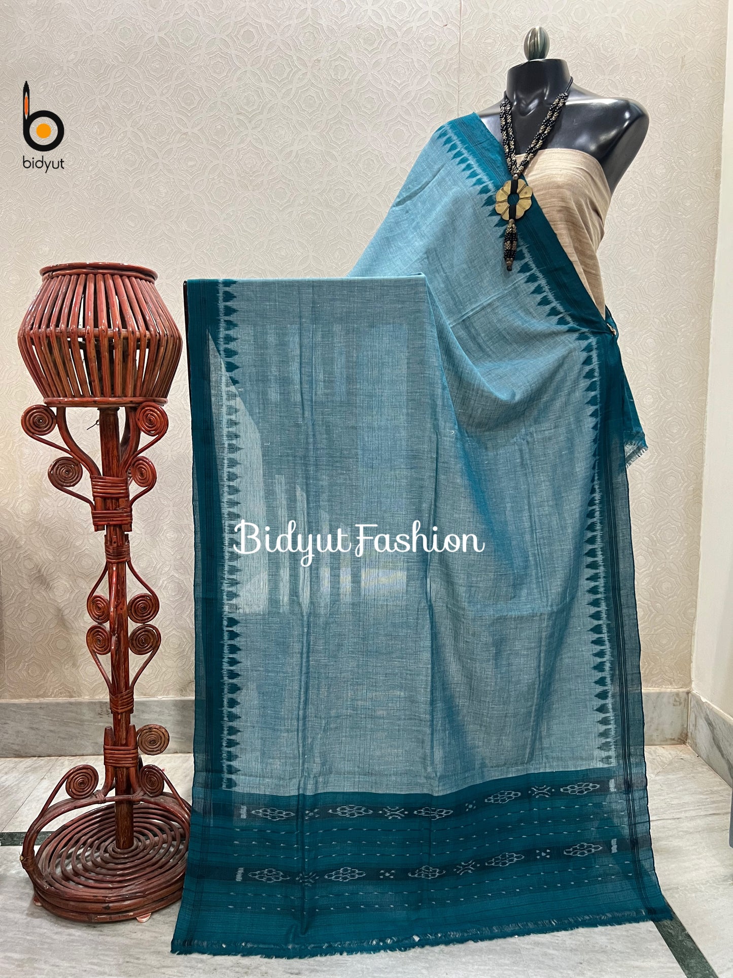 Handlooms of Odisha Sambalpuri Ikat Cotton Dupatta Blue Color