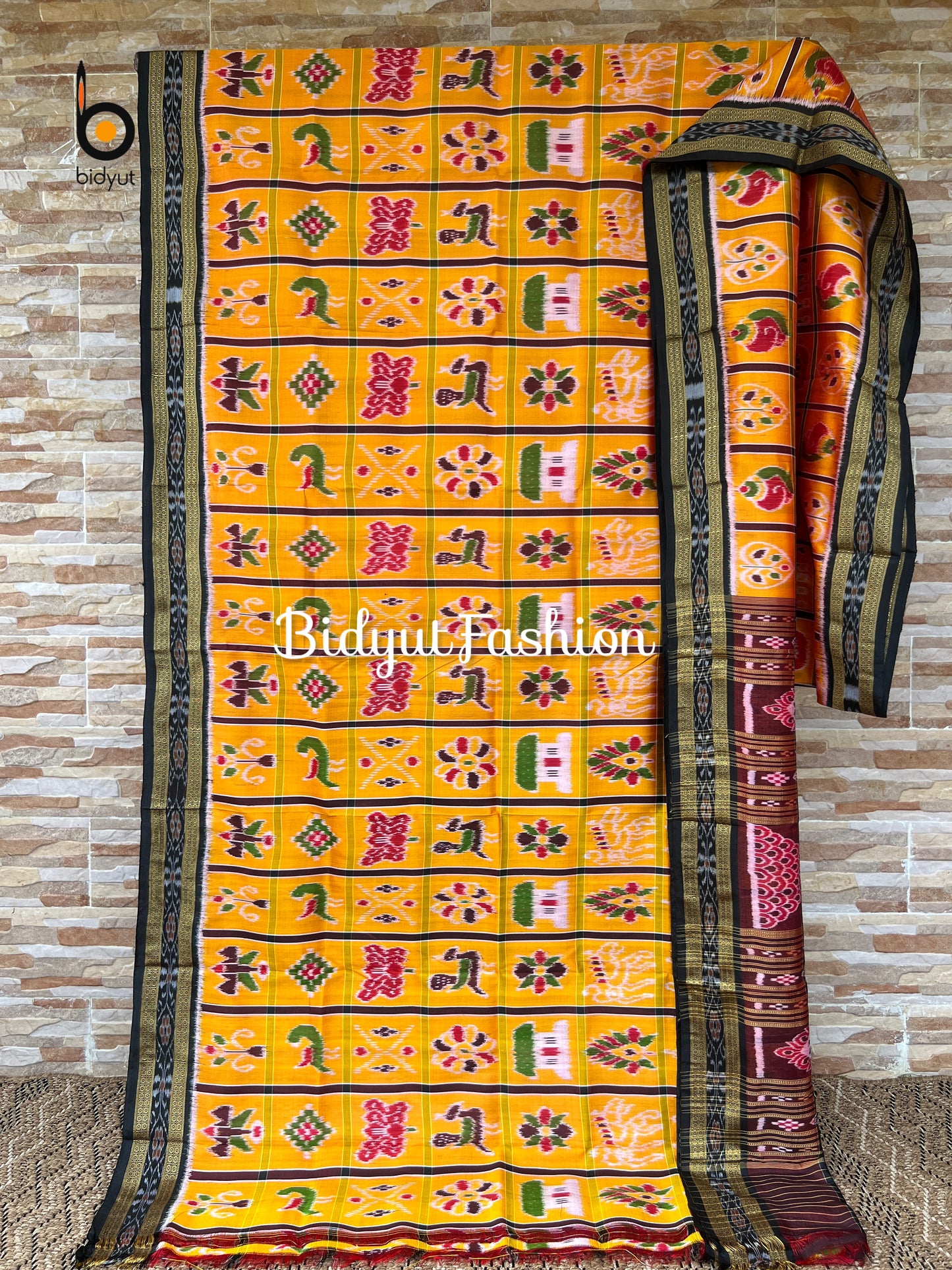 Odisha handloom Nabakothi Ikat  Silk Saree Yellow Color