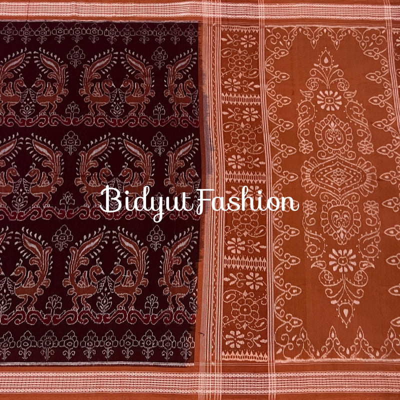 Odisha handloom maroon color Sambalpuri Ikat Cotton Saree - Bidyut Fashion