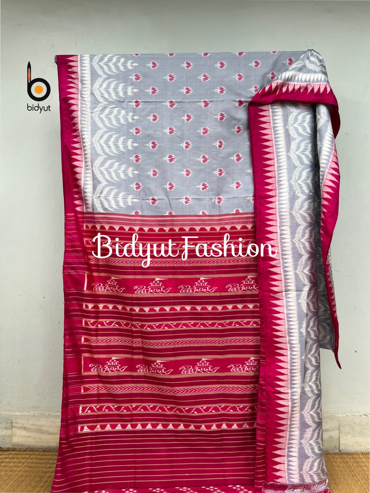 Handlooms of Odisha Nuapatna Ikat Silk Saree Silver Grey Color