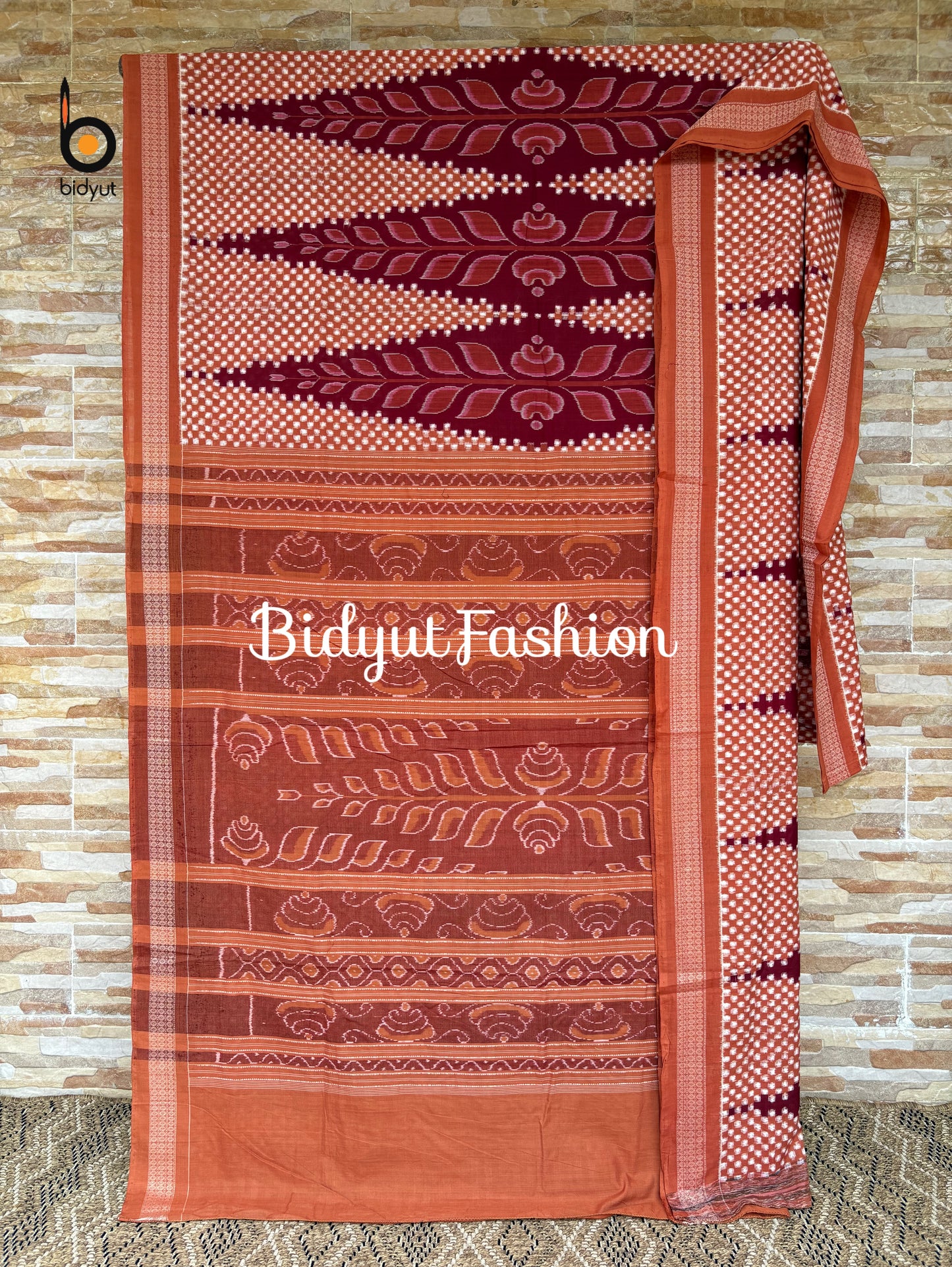 Handlooms of Odisha Sambalpuri Ikat cotton saree maroon color