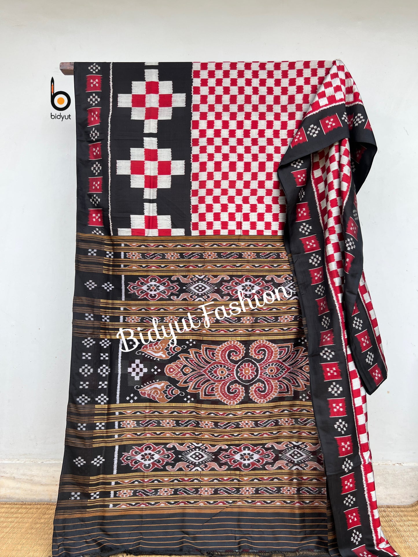 Handlooms of Odisha Nuapatna Khandua Ikat Silk Saree white red Color