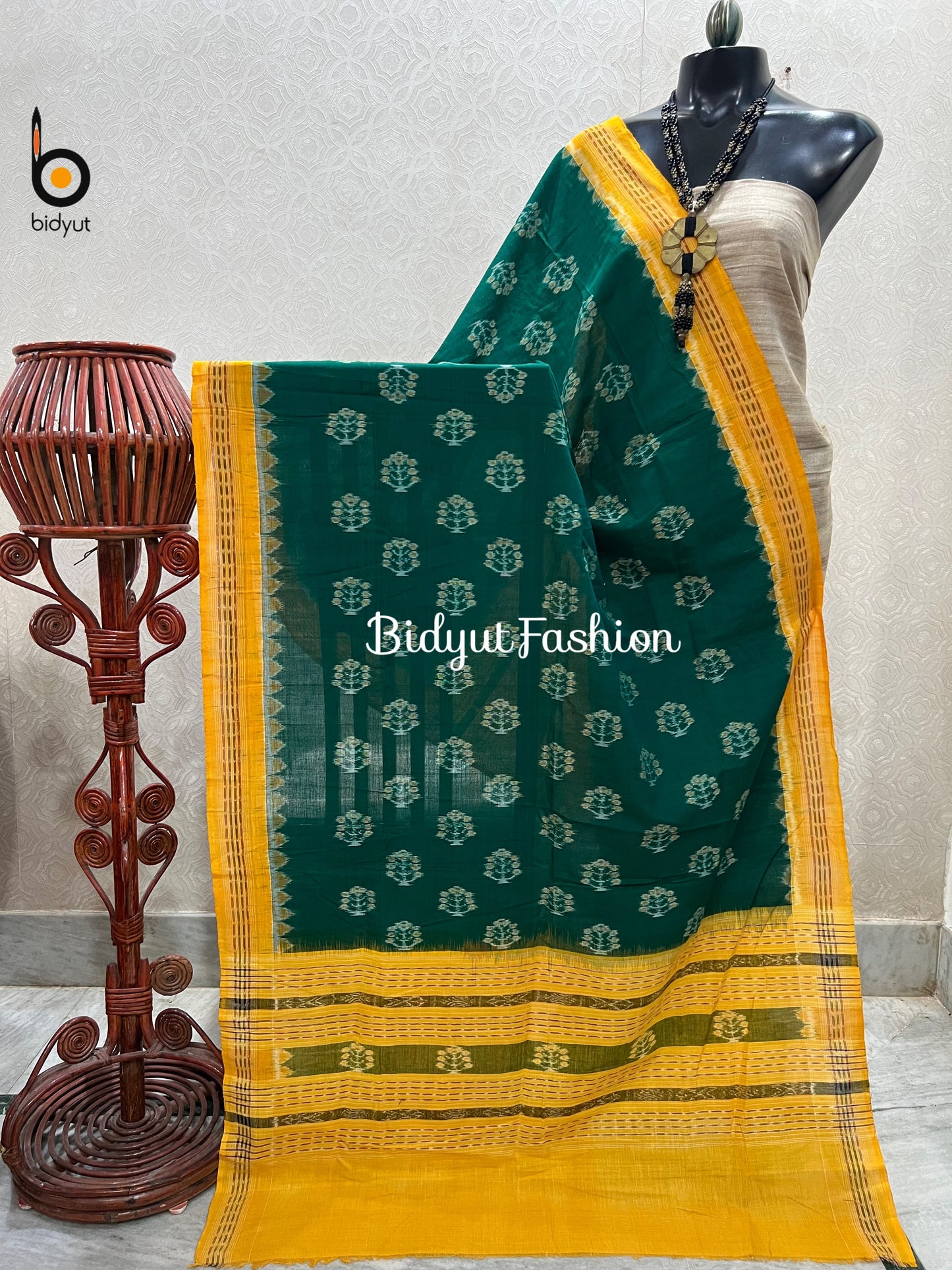Handlooms of Odisha Sambalpuri Ikat Cotton Dupatta Green Color