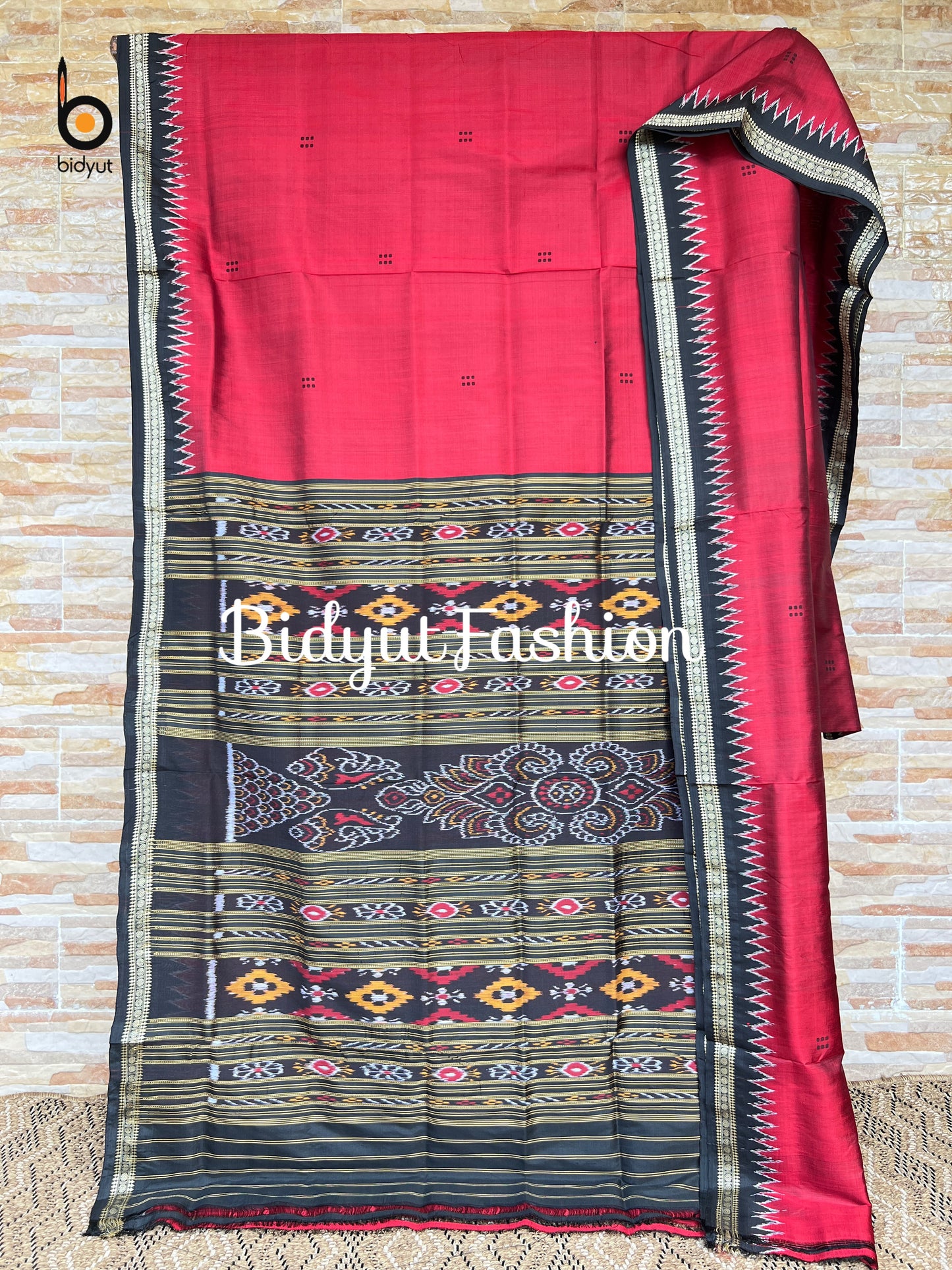 Handlooms of Odisha Nuapatna Khandua Ikat Silk Saree Red Color