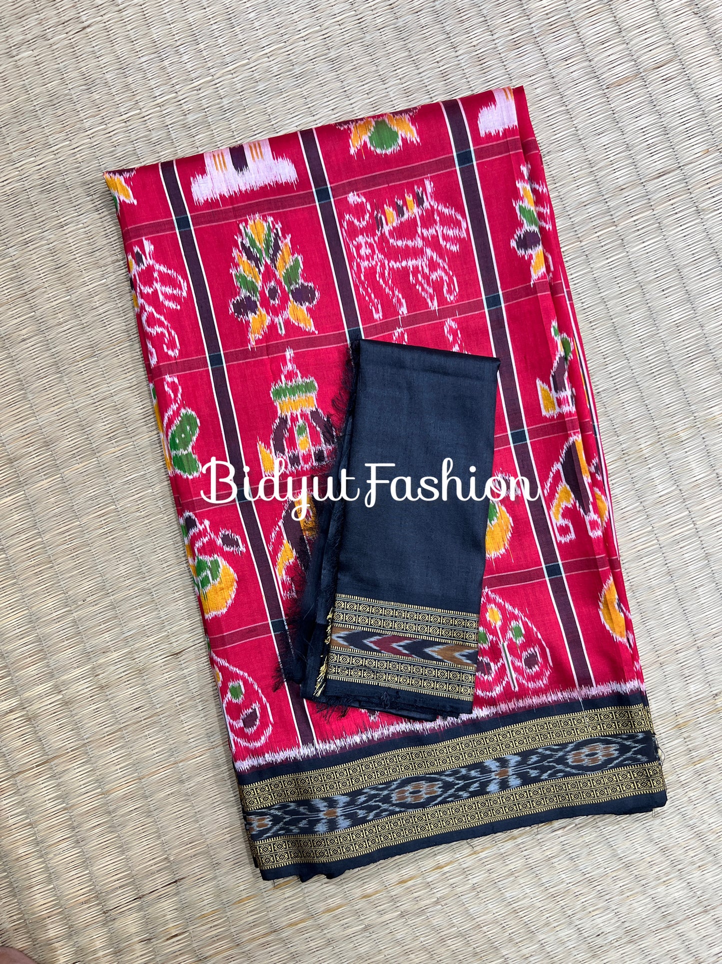 Handlooms of Odisha Nuapatna Khandua Nabakothi Ikat Silk Saree Red color