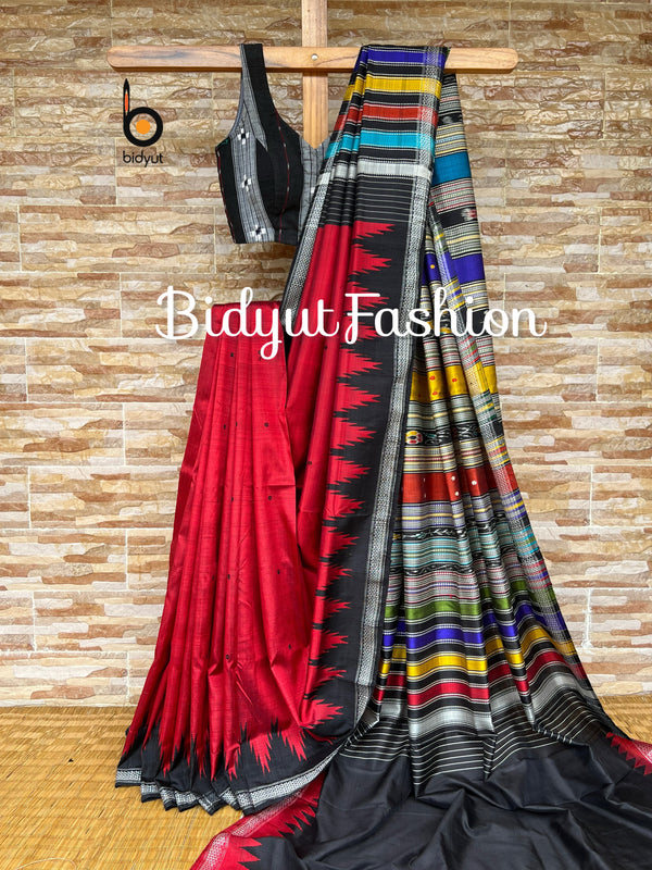 Red color Berhampuri Patta Saree |Odisha handloom Silk