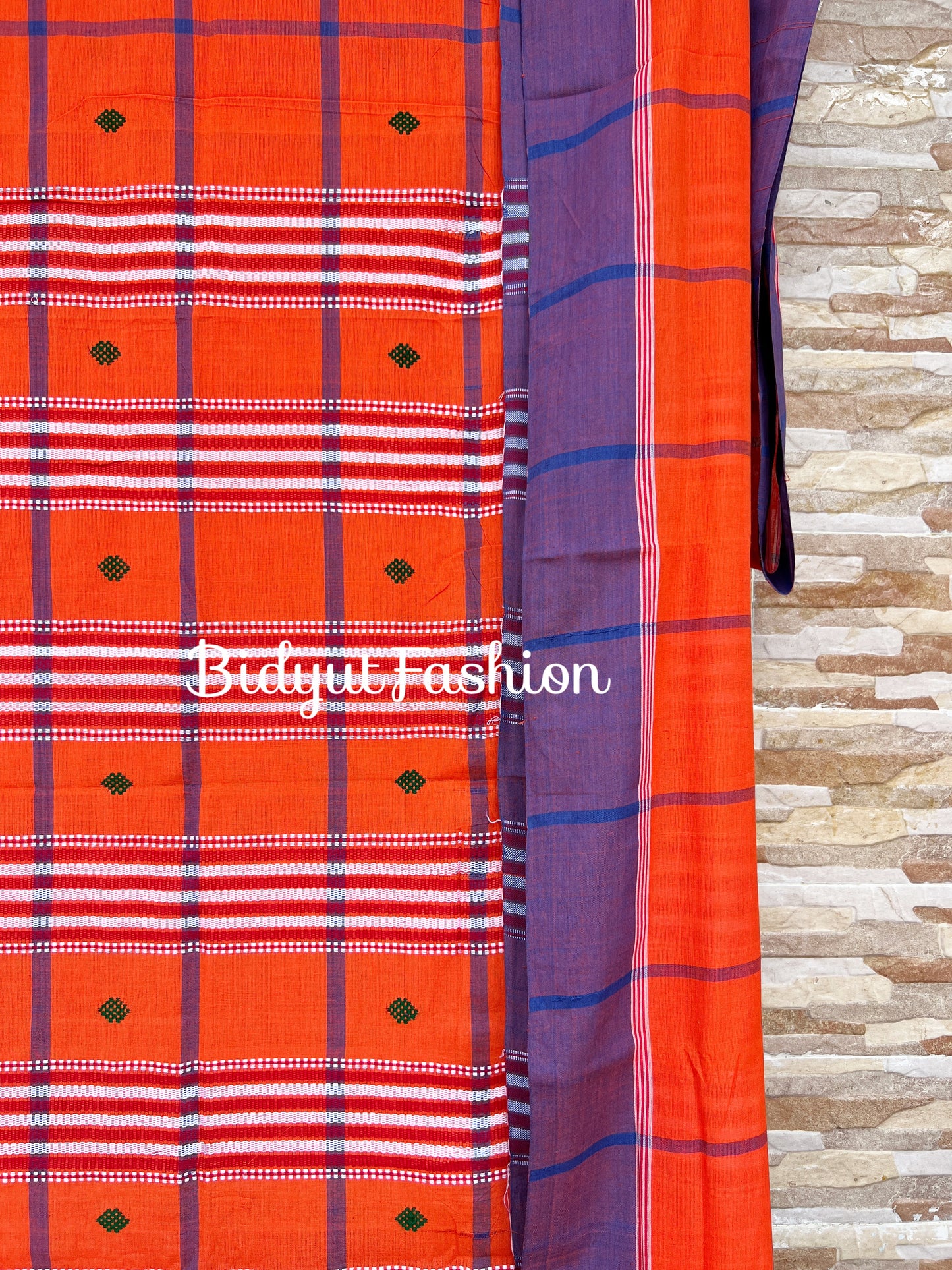 Handlooms of Odisha Santhal Tribal Cotton Sarees Orange color