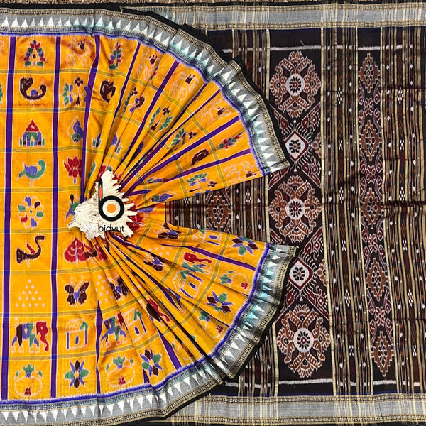 Yellow color Nabakothi | Nuapatna Ikat Khandua Sarees | Odisha Handloom Collection at Bidyut Fashion House