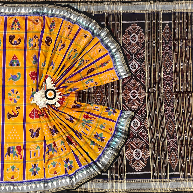 Yellow color Nabakothi | Nuapatna Ikat Khandua Sarees | Odisha Handloom Collection at Bidyut Fashion House