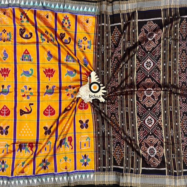 Yellow color Nabakothi | Nuapatna Ikat Khandua Sarees | Odisha Handloom Collection at Bidyut Fashion House