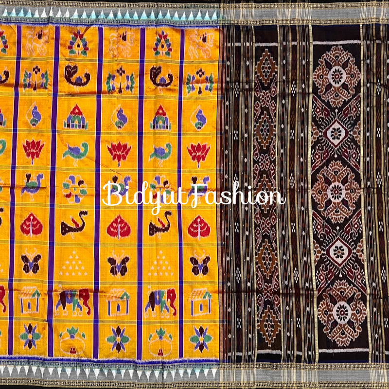 Yellow color Nabakothi | Nuapatna Ikat Khandua Sarees | Odisha Handloom Collection at Bidyut Fashion House