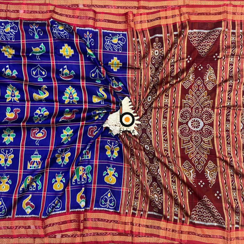 Odisha handloom Blue color Nabakothi Khandua Ikat Silk Saree - Bidyut Fashion