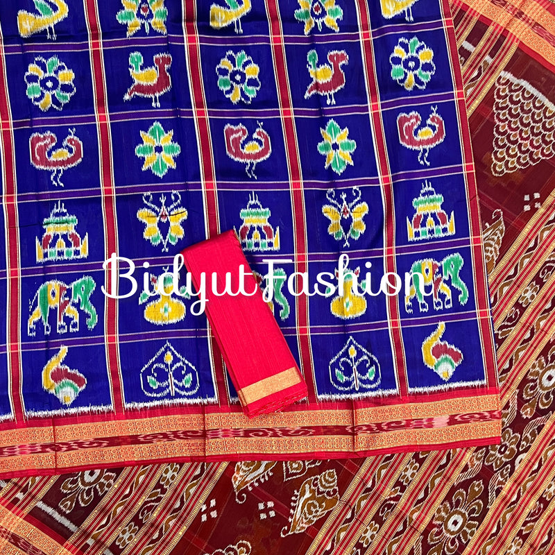 Odisha handloom Blue color Nabakothi Khandua Ikat Silk Saree - Bidyut Fashion