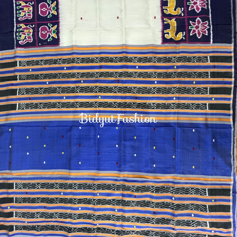 Exquisite White  Nabakothi | Nuapatna Ikat Khandua Sarees | Odisha Handloom Collection at Bidyut Fashion House