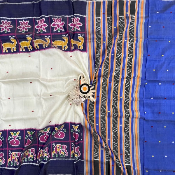 Exquisite White  Nabakothi | Nuapatna Ikat Khandua Sarees | Odisha Handloom Collection at Bidyut Fashion House