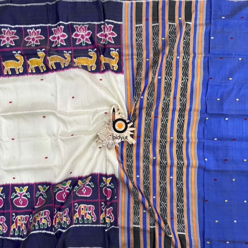 Exquisite White  Nabakothi | Nuapatna Ikat Khandua Sarees | Odisha Handloom Collection at Bidyut Fashion House