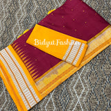 Maroon red color bomkai silk saree blouse handloom of Odisha image 1