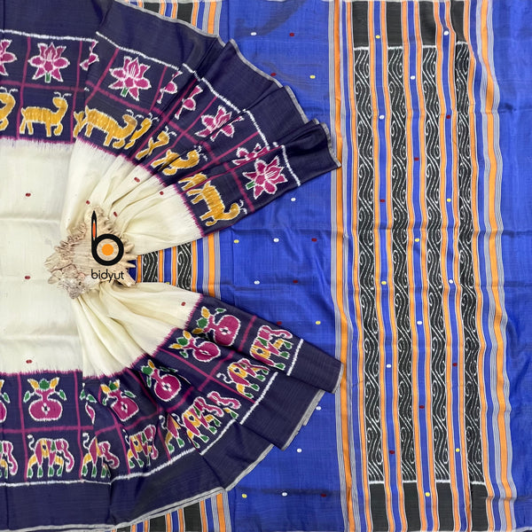 Exquisite White  Nabakothi | Nuapatna Ikat Khandua Sarees | Odisha Handloom Collection at Bidyut Fashion House