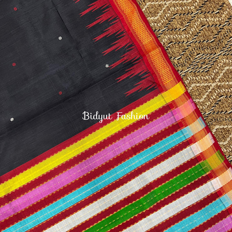 Odisha Handloom Black color Double Pall Phoda Kumbha Ikat Berhampuri Silk Saree | Bidyut Fashion House - Bidyut Fashion