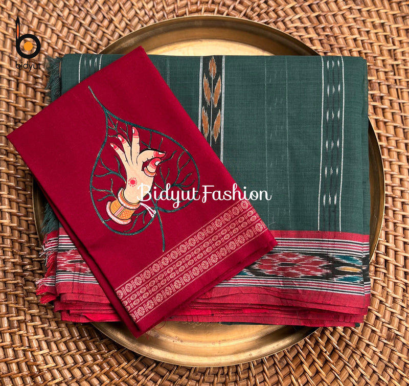 Exquisite Odisha Handloom Green color Suta Luga Ikat Cotton Saree - Unveiling the Artistry of Traditional Weaving