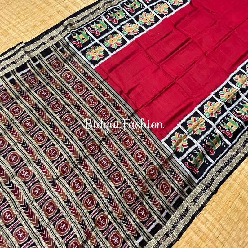 Exquisite Red  Nabakothi | Nuapatna Ikat Khandua Sarees | Odisha Handloom Collection at Bidyut Fashion House