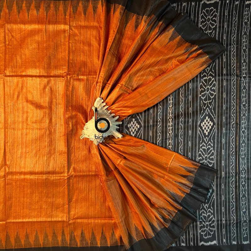 Exquisite Odisha Handloom Rust color Gopalpur Ghicha Tussar Saree with Ikat Weaving | Bidyut Fashion House