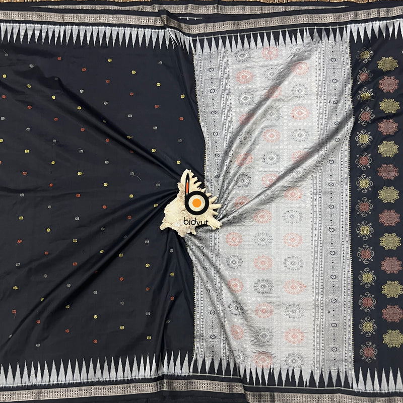 Handloom Bomkai Saree a sambalpuri Silk Handloom of Odisha | Black color - Bidyut Fashion