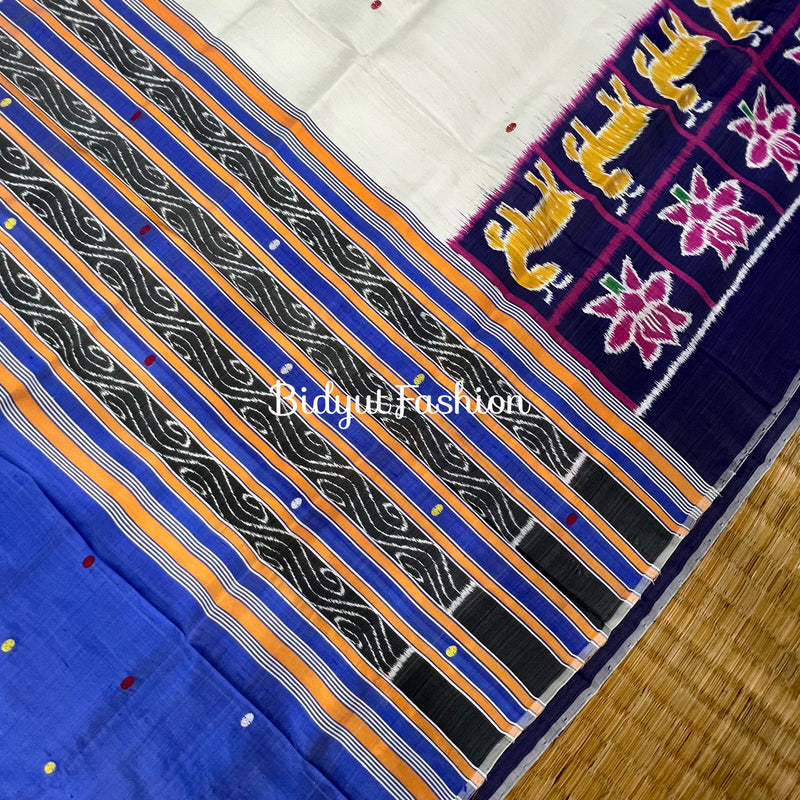 Exquisite White  Nabakothi | Nuapatna Ikat Khandua Sarees | Odisha Handloom Collection at Bidyut Fashion House