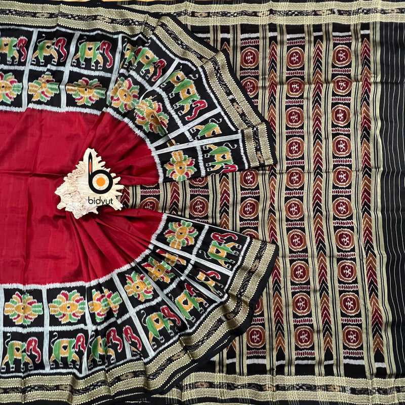 Exquisite Red  Nabakothi | Nuapatna Ikat Khandua Sarees | Odisha Handloom Collection at Bidyut Fashion House