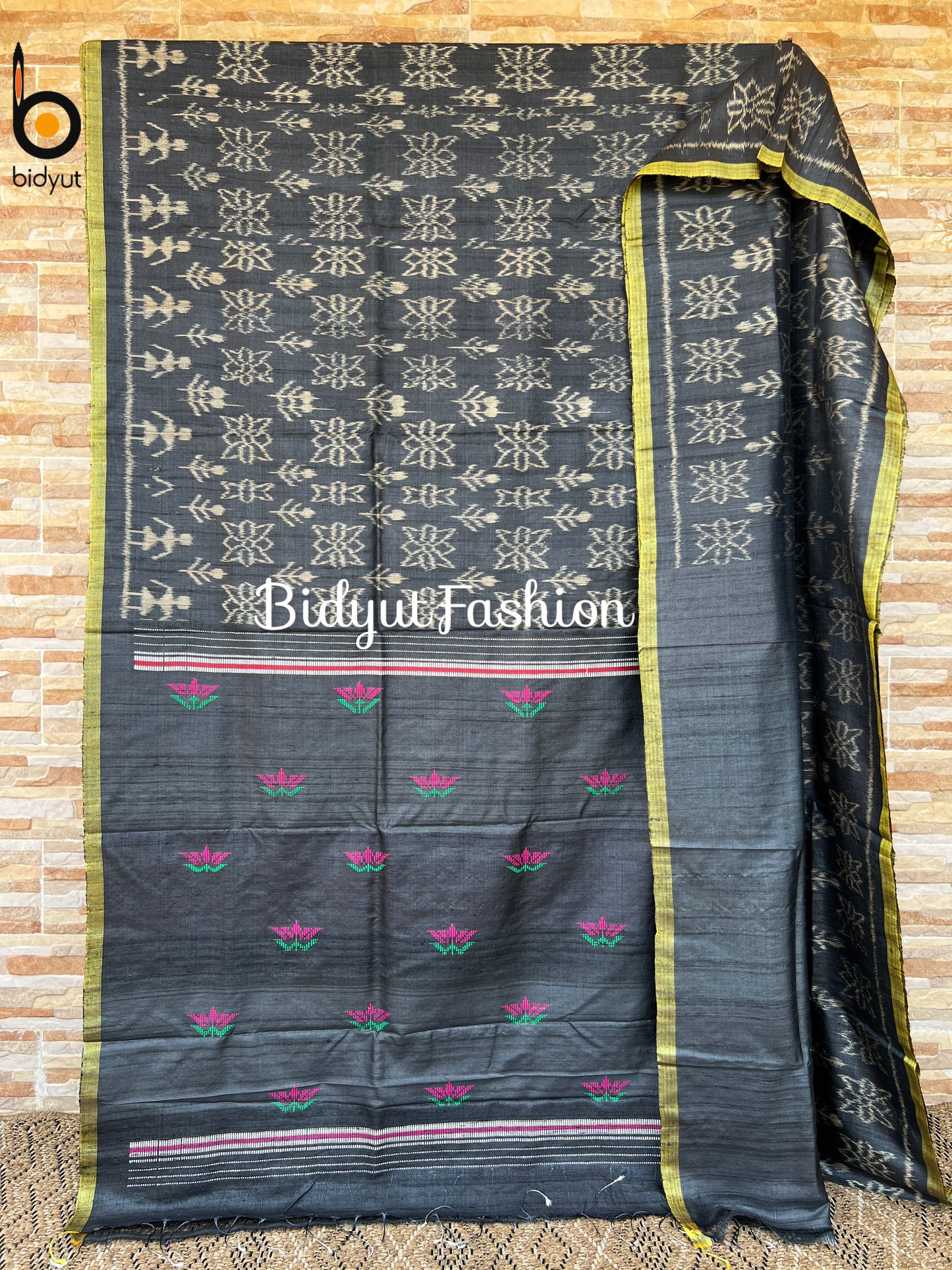 Handlooms of Odisha Gopalpur Ikat Tussar Silk Saree Black Color