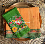 Jagatsinghpur Ikat Suta Cotton Saree - Traditional Odisha Handloom Weave with contrast Kantha saree blouse