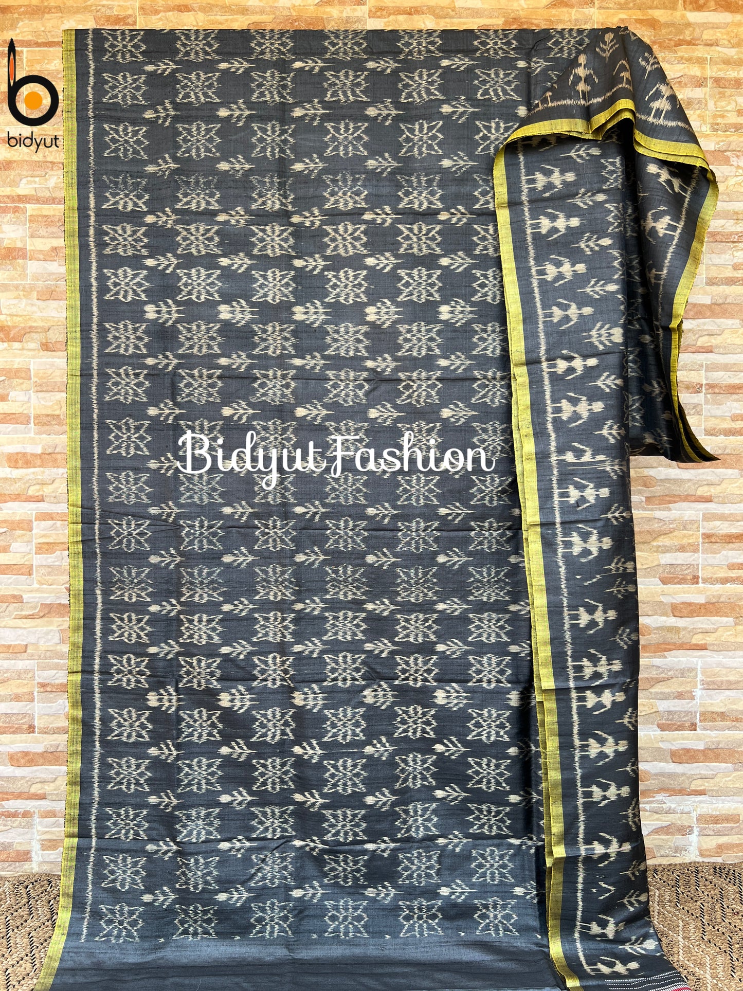 Handlooms of Odisha Gopalpur Ikat Tussar Silk Saree Black Color