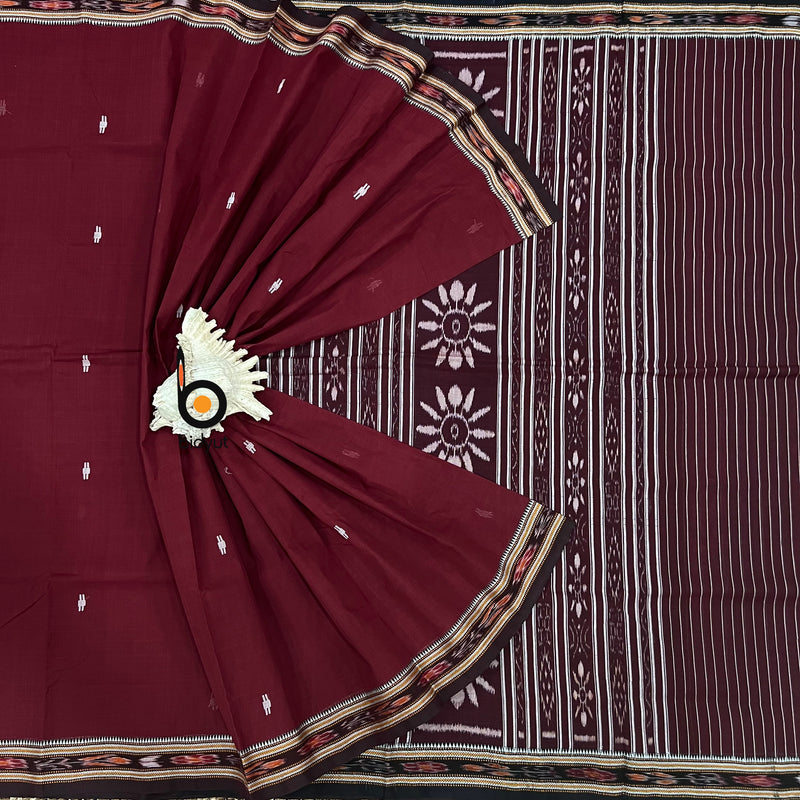 Exquisite Odisha Handloom Maroon color Suta Luga Ikat Cotton Saree - Unveiling the Artistry of Traditional Weaving