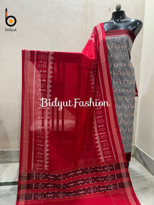 Handloom of Odisha Sambalpuri Ikat Cotton Unstitched Salwar Suit Set Grey color