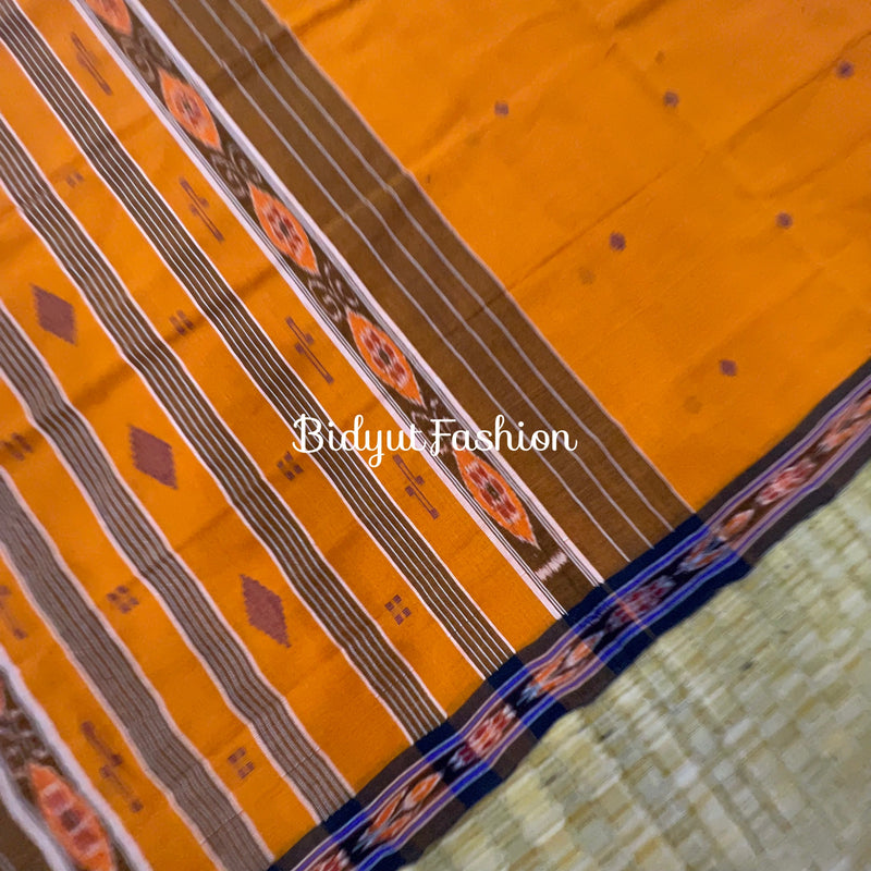 Exquisite Odisha Handloom Yellow color Suta Luga Ikat Cotton Saree - Unveiling the Artistry of Traditional Weaving