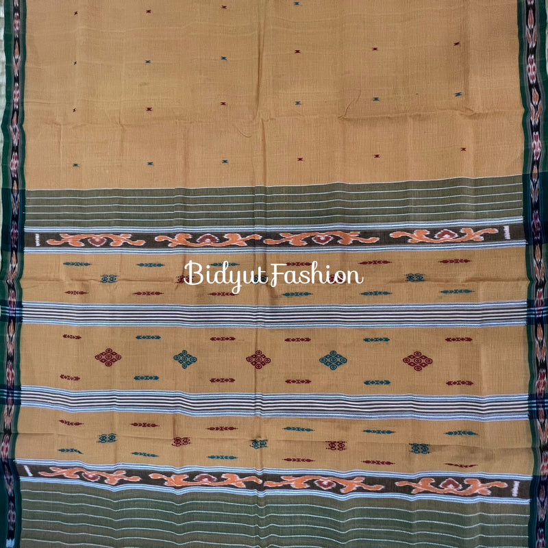 Exquisite Odisha Handloom Yellow color Suta Luga Ikat Cotton Saree - Unveiling the Artistry of Traditional Weaving