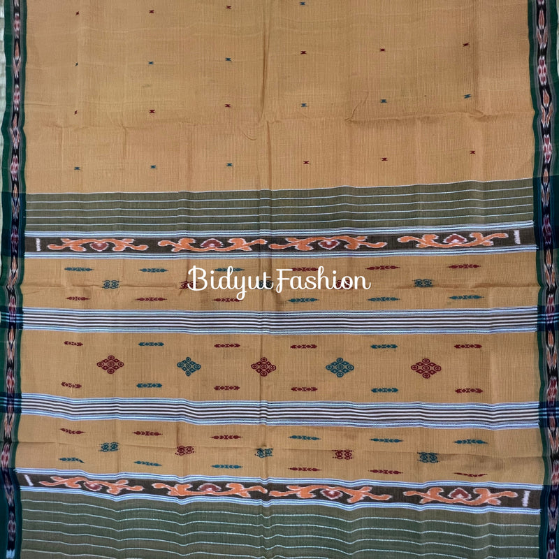 Exquisite Odisha Handloom Yellow color Suta Luga Ikat Cotton Saree - Unveiling the Artistry of Traditional Weaving