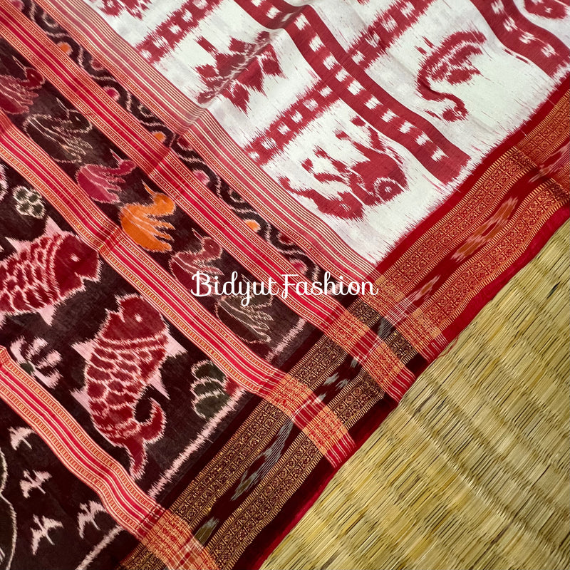 Elegance in White  Nabakothi | Nuapatna Ikat Khandua Sarees | Odisha Handloom Collection at Bidyut Fashion House