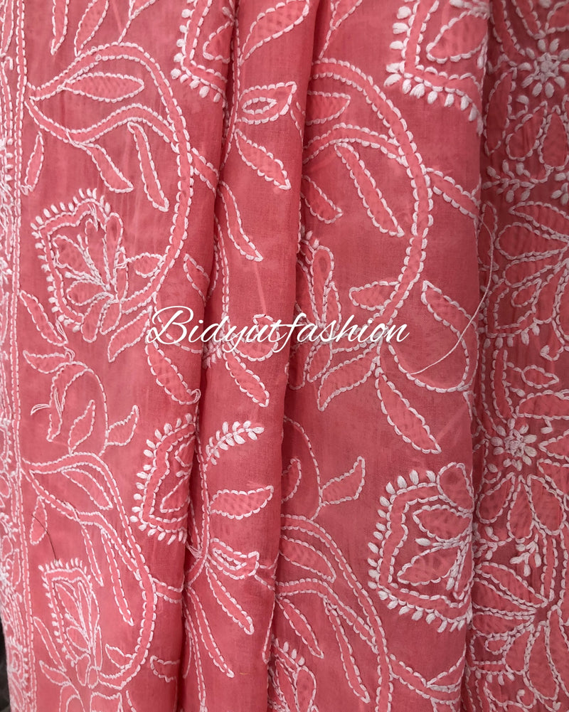 Lucknowi Chikankari all over work hand embroidery Cotton Saree - Bidyut Fashion