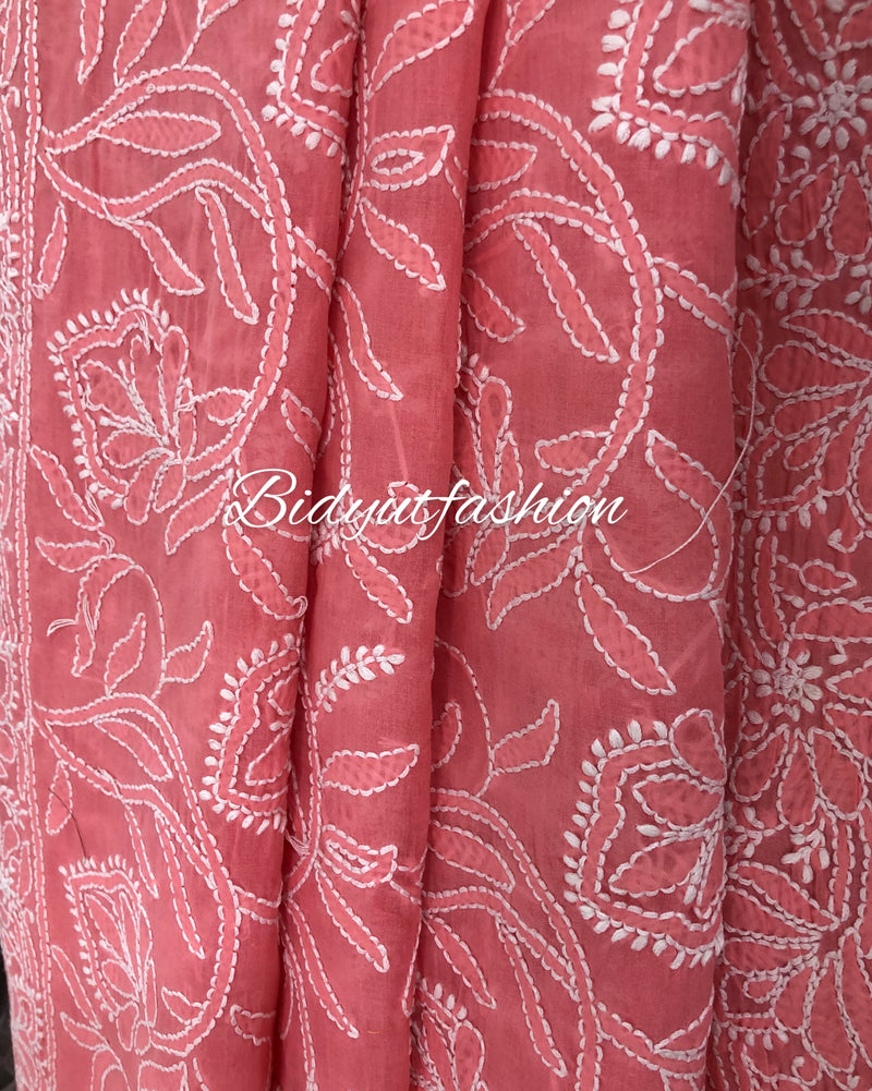 Lucknowi Chikankari all over work hand embroidery Cotton Saree