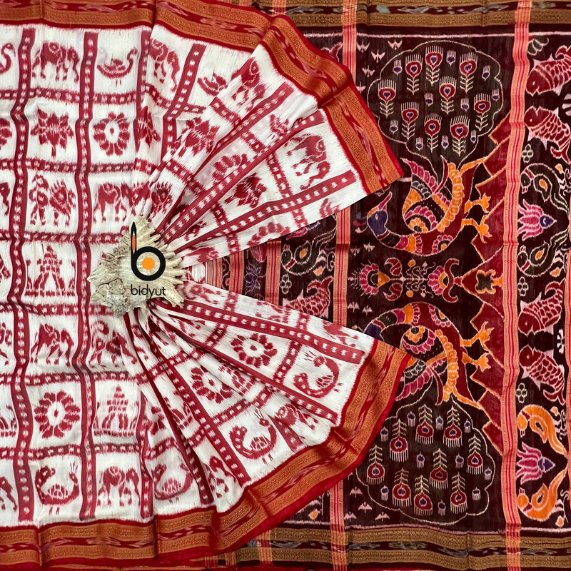 Elegance in White  Nabakothi | Nuapatna Ikat Khandua Sarees | Odisha Handloom Collection at Bidyut Fashion House