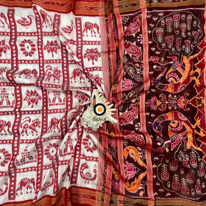 Elegance in White  Nabakothi | Nuapatna Ikat Khandua Sarees | Odisha Handloom Collection at Bidyut Fashion House